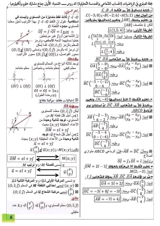 ملخص درس الاشعة اولى ثانوي علمي مع تمارين مرفقة بالحل فصل الثاني  قوانين الاشعة في الرياضيات 1 ثانوي الاشعة 1 ثانوي pdf