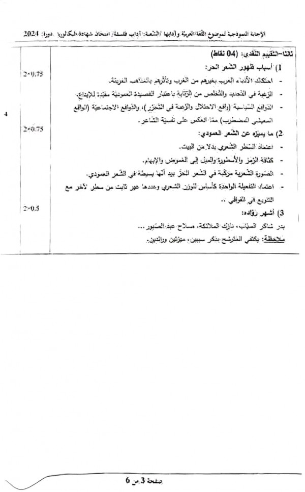 التصحيح الوزاري لمادة اللغة العربية شعبة آداب وفلسفة  بكالوريا 2024 الموضوع الأول