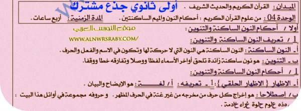 ملخص تحضير أحكام النون الساكنة والميم الساكنتين السنة الأولى 1 ثانوي جذع مشترك علوم إسلامية مفهوم النون الساكنة والميم أمثلة