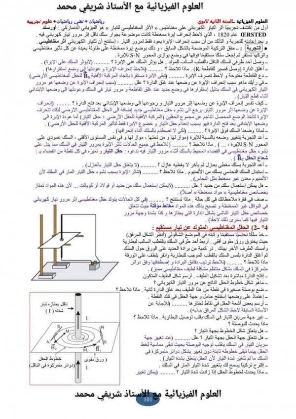 ملخص تحضير درس الحقل المغناطيسي 2 ثانوي     درس وحلول تمارين وحدة : مفهوم الحقل المغناطيسي : السنة الثانية علوم تجريبية علوم فيزيائية