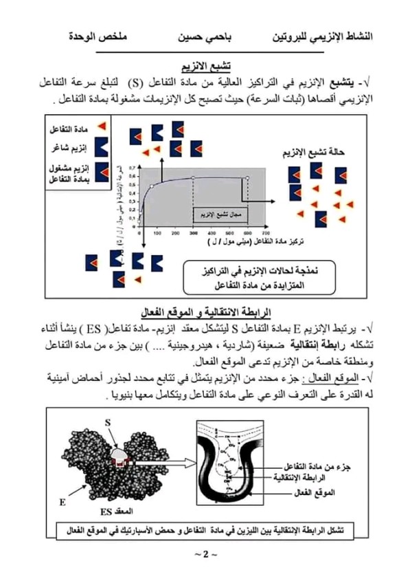 ملخص درس الانزيمات مفهوم الانزيم واهميتة تشبع الانزيم