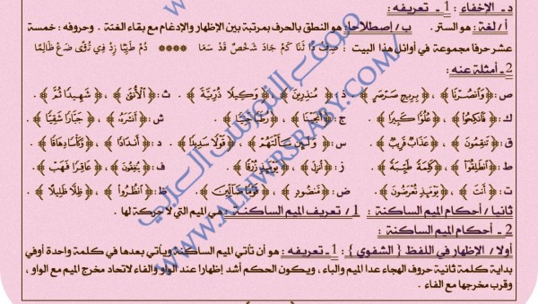 ملخص تحضير أحكام النون الساكنة والميم الساكنتين السنة الأولى 1 ثانوي جذع مشترك علوم إسلامية مفهوم النون الساكنة والميم أمثلة