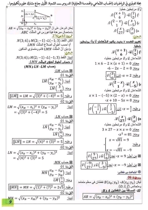 ملخص درس الاشعة اولى ثانوي علمي مع تمارين مرفقة بالحل فصل الثاني  قوانين الاشعة في الرياضيات 1 ثانوي الاشعة 1 ثانوي pdf