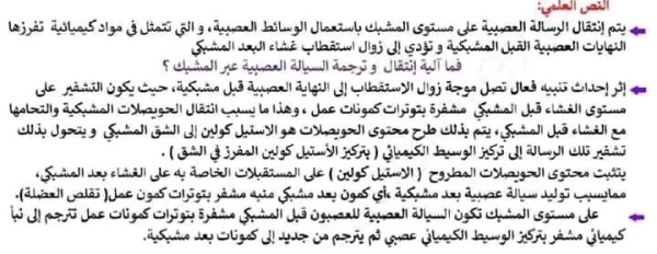 نص علمي حول كيفية التنسيق بين عمل العضلات المتضادة نص علمي حول الية النقل المشبكي ( هناك مثالين حول هذا الموضوع