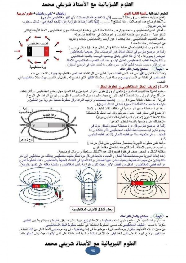 ملخص تحضير درس الحقل المغناطيسي 2 ثانوي     درس وحلول تمارين وحدة : مفهوم الحقل المغناطيسي : السنة الثانية علوم تجريبية