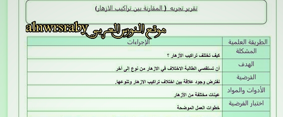 تقرير تجربة المقارنة بين تراكيب الأزهار