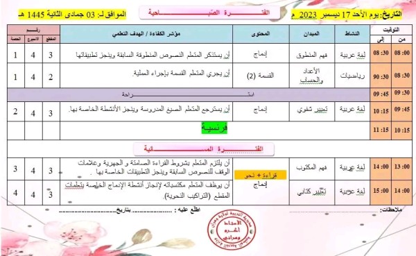 الدفتراليومي للسنة الخامسة الأسبوع 13 الفترة من 17 لغاية 21 ديسمبر 2023   إدماج المقطع يوم الاحد 17 ديسمبر 2023