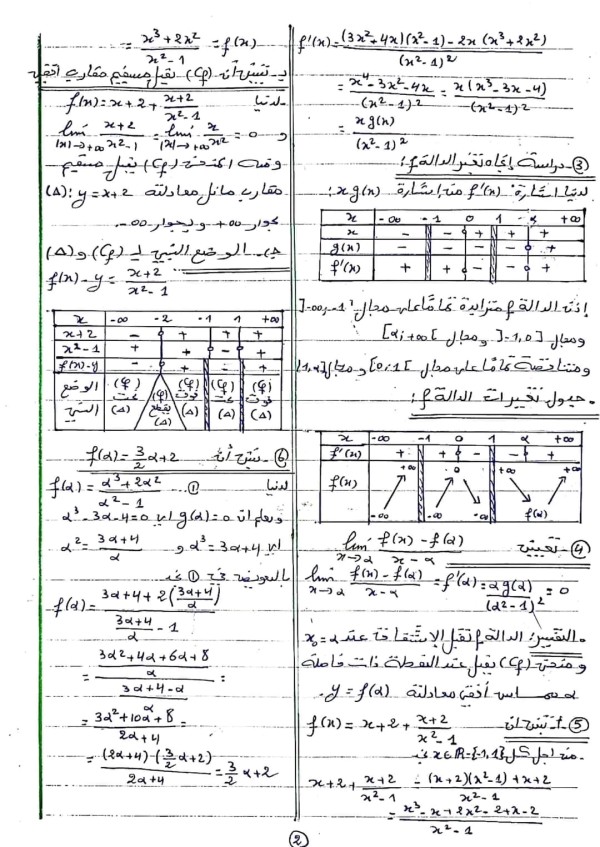 واجب منزلي رقم 1 في مادة الرياضيات مع الحل سنة 3 ثانوي علمي 2023 2024 دراسة دالة كثير حدود مع دالة ناطقة دراسة دالة صماء